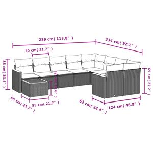 vidaXL 10-delige Loungeset met kussens poly rattan grijs