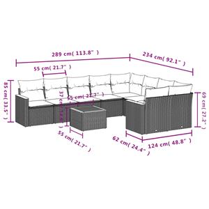 vidaXL 10-delige Loungeset met kussens poly rattan grijs