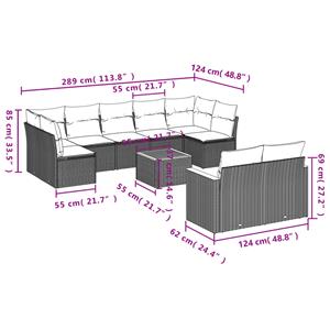 vidaXL 10-delige Loungeset met kussens poly rattan grijs