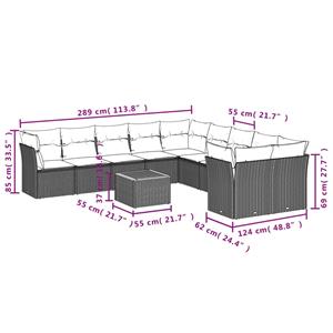 vidaXL 11-delige Loungeset met kussens poly rattan zwart