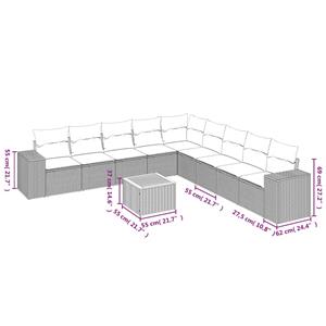 vidaXL 10-delige Loungeset met kussens poly rattan grijs