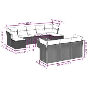 vidaXL 11-delige Loungeset met kussens poly rattan grijs