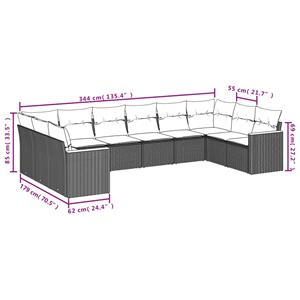 vidaXL 10-delige Loungeset met kussens poly rattan grijs