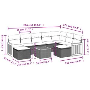 vidaXL 10-delige Loungeset met kussens poly rattan grijs