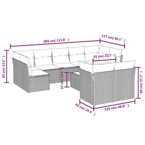 vidaXL 10-delige Loungeset met kussens poly rattan grijs