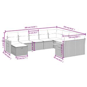 vidaXL 10-delige Loungeset met kussens poly rattan grijs