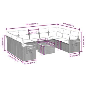 vidaXL 10-delige Loungeset met kussens poly rattan grijs