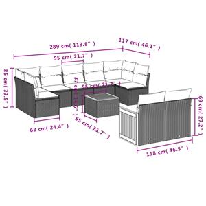 vidaXL 10-delige Loungeset met kussens poly rattan grijs