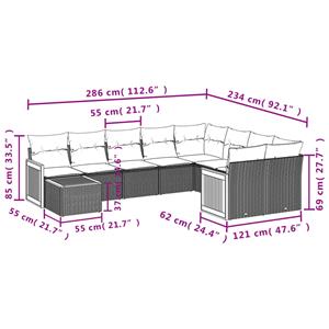 vidaXL 10-delige Loungeset met kussens poly rattan grijs