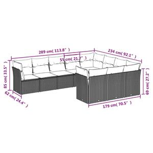 vidaXL 10-delige Loungeset met kussens poly rattan grijs