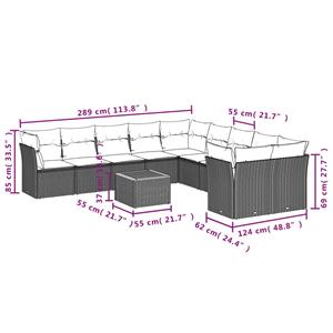 vidaXL 11-delige Loungeset met kussens poly rattan grijs