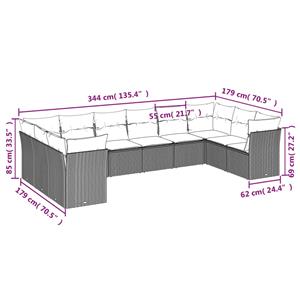 vidaXL 10-delige Loungeset met kussens poly rattan grijs