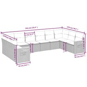 vidaXL 10-delige Loungeset met kussens poly rattan grijs