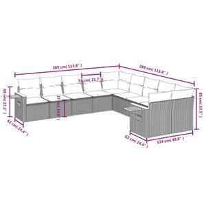 vidaXL 10-delige Loungeset met kussens poly rattan grijs