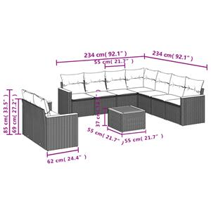 vidaXL 10-delige Loungeset met kussens poly rattan grijs