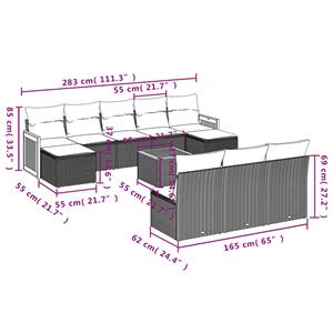 vidaXL 11-delige Loungeset met kussens poly rattan grijs