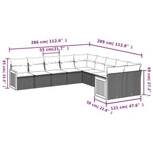 vidaXL 10-delige Loungeset met kussens poly rattan grijs