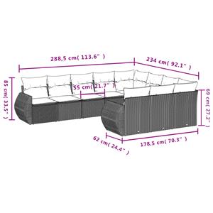 vidaXL 10-delige Loungeset met kussens poly rattan grijs