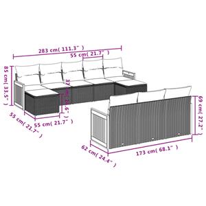 vidaXL 10-delige Loungeset met kussens poly rattan grijs