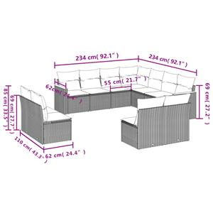 vidaXL 11-delige Loungeset met kussens poly rattan zwart