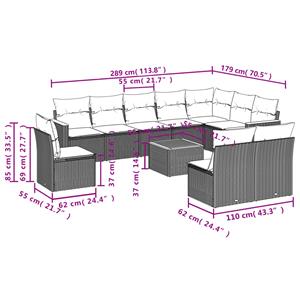 vidaXL 11-delige Loungeset met kussens poly rattan zwart