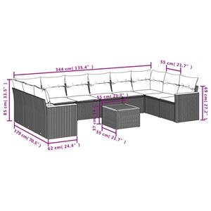 vidaXL 11-delige Loungeset met kussens poly rattan zwart