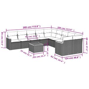 vidaXL 11-delige Loungeset met kussens poly rattan zwart