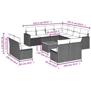 vidaXL 12-delige Loungeset met kussens poly rattan zwart