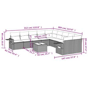 vidaXL 11-delige Loungeset met kussens poly rattan zwart