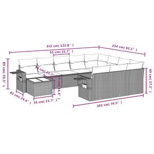 vidaXL 11-delige Loungeset met kussens poly rattan zwart