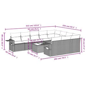 vidaXL 11-delige Loungeset met kussens poly rattan zwart