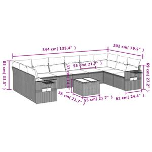 vidaXL 11-delige Loungeset met kussens poly rattan zwart