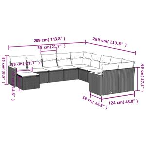 vidaXL 11-delige Loungeset met kussens poly rattan zwart