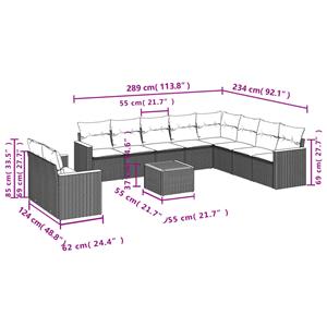 vidaXL 11-delige Loungeset met kussens poly rattan zwart