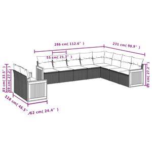 vidaXL 10-delige Loungeset met kussens poly rattan grijs