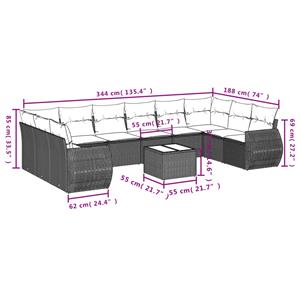 vidaXL 11-delige Loungeset met kussens poly rattan zwart