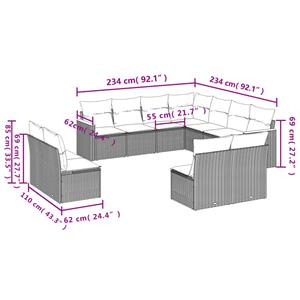 vidaXL 11-delige Loungeset met kussens poly rattan grijs