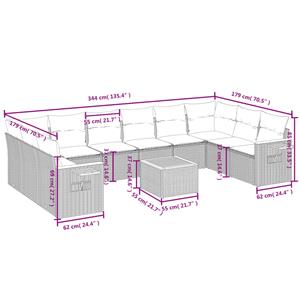 vidaXL 11-delige Loungeset met kussens poly rattan zwart