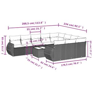 vidaXL 11-delige Loungeset met kussens poly rattan zwart