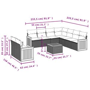 vidaXL 10-delige Loungeset met kussens poly rattan grijs