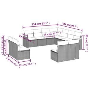 vidaXL 11-delige Tuinset met kussens poly rattan beige