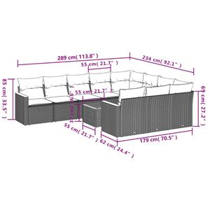 vidaXL 11-delige Tuinset met kussens poly rattan beige