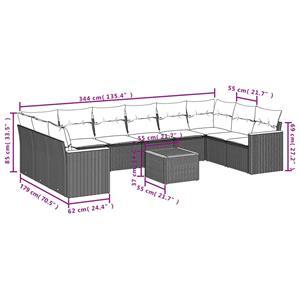 vidaXL 11-delige Loungeset met kussens poly rattan grijs