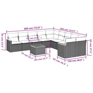 vidaXL 11-delige Loungeset met kussens poly rattan grijs