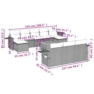 vidaXL 11-delige Tuinset met kussens poly rattan beige