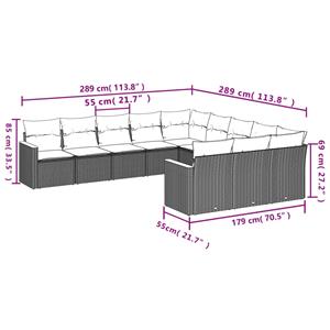 vidaXL 11-delige Loungeset met kussens poly rattan grijs