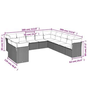 vidaXL 11-delige Loungeset met kussens poly rattan zwart