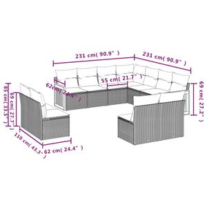 vidaXL 11-delige Tuinset met kussens poly rattan beige