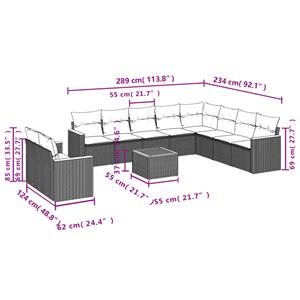 vidaXL 11-delige Loungeset met kussens poly rattan grijs