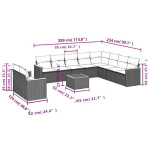 vidaXL 11-delige Tuinset met kussens poly rattan beige